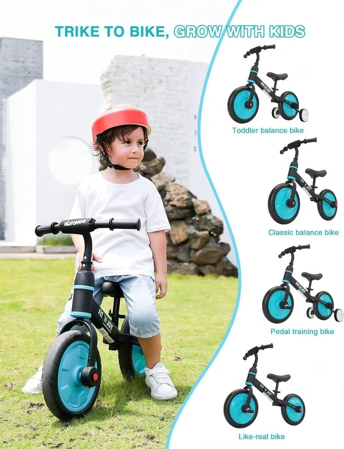 Bicicleta de entrenamiento para niños pequeños, juguetes de ciclismo con ruedas auxiliares y pedales desmontables para niños y niñas de 2 a 5 años, fácil montaje