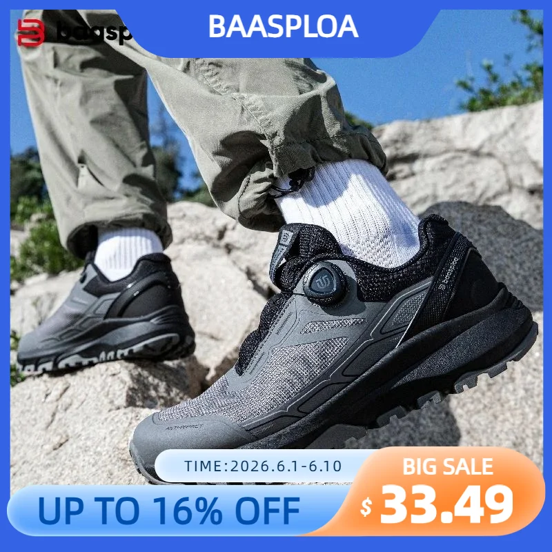 Baasploa Men Hiking Shoes Outdoor Climbing Mesh Breathable Travel Walking Shoes Male Non-Slip Wear Resistant Comfortable Sneaker