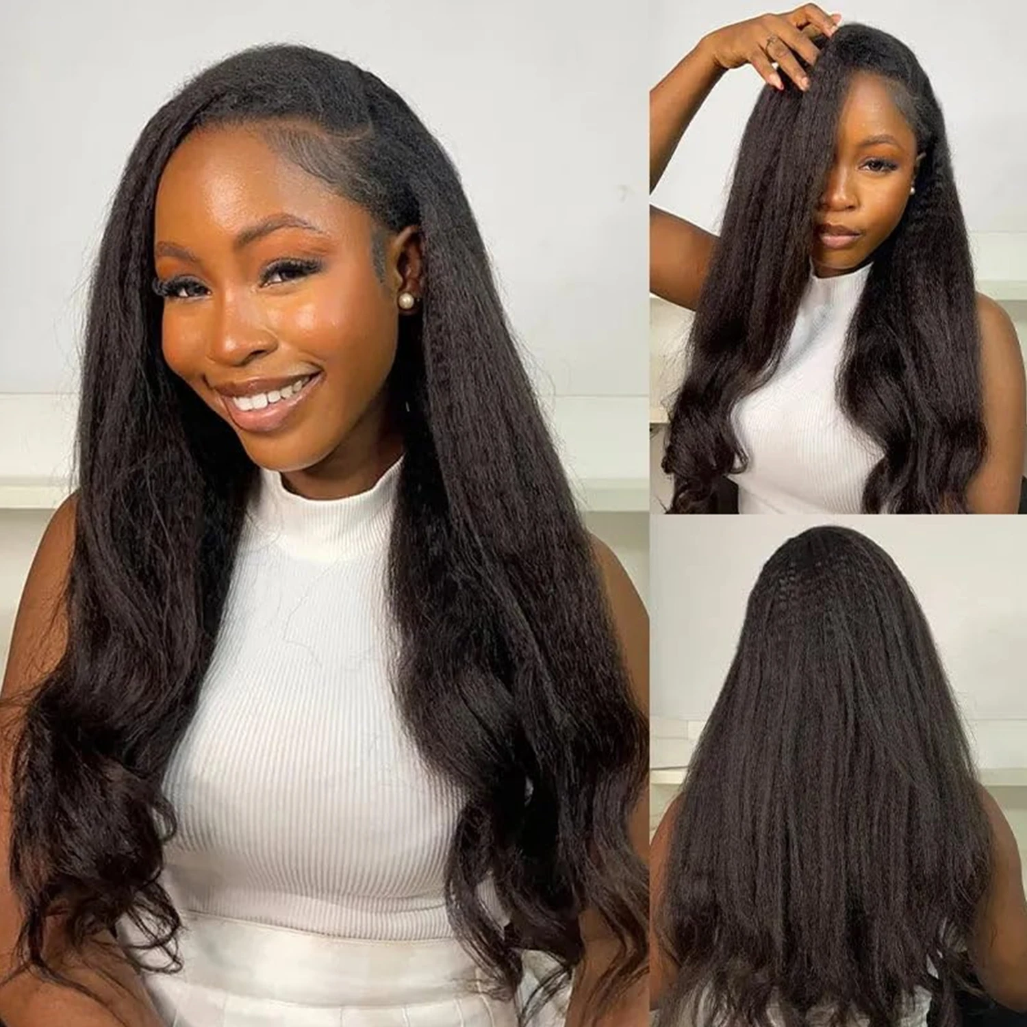 

Кудрявый прямой полупарик 3 в 1, полупарики, человеческие волосы, плотность 180%, машинное производство, парики яки на клипсе с бесшовным шнурком