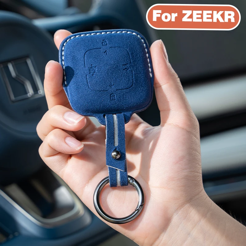 

For Zeekr 001 Suede ZEEKR X 007 2023 2024 Alcantara Car Remote Key Case Protector Shell Keychain Accessories Leather 4 Buttons