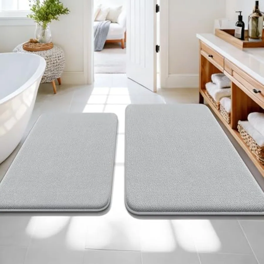 

Bathroom Rugs Sets 2 Piece Soft Absorbent Memory Foam Bath Rug Set Non-Slip Quick Dry Machine Washable Bath Mats for Bathroom H