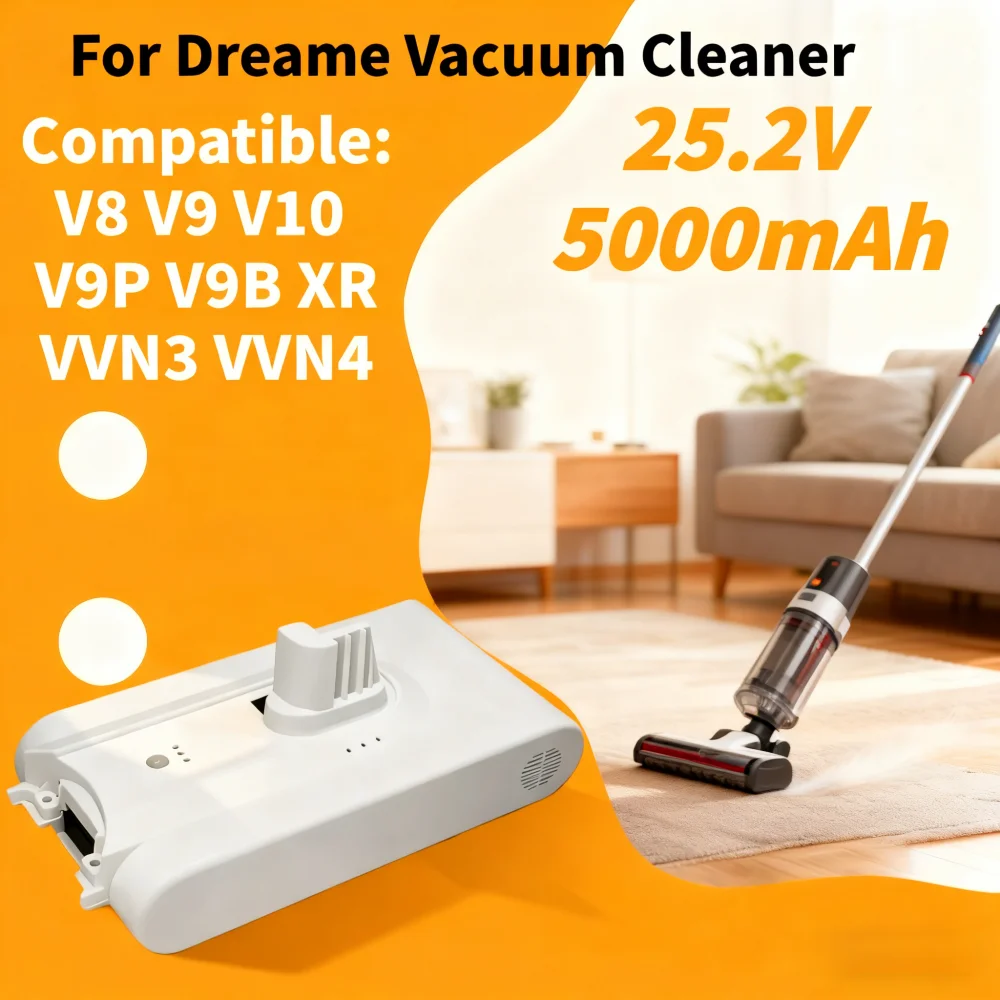 25.2V 5000mAh Battery Compatible for Dreame V8 V9 V10 V9P XR VVN3 VVN4 Handheld Cordless Vacuum Cleaner Part Replacement Battery