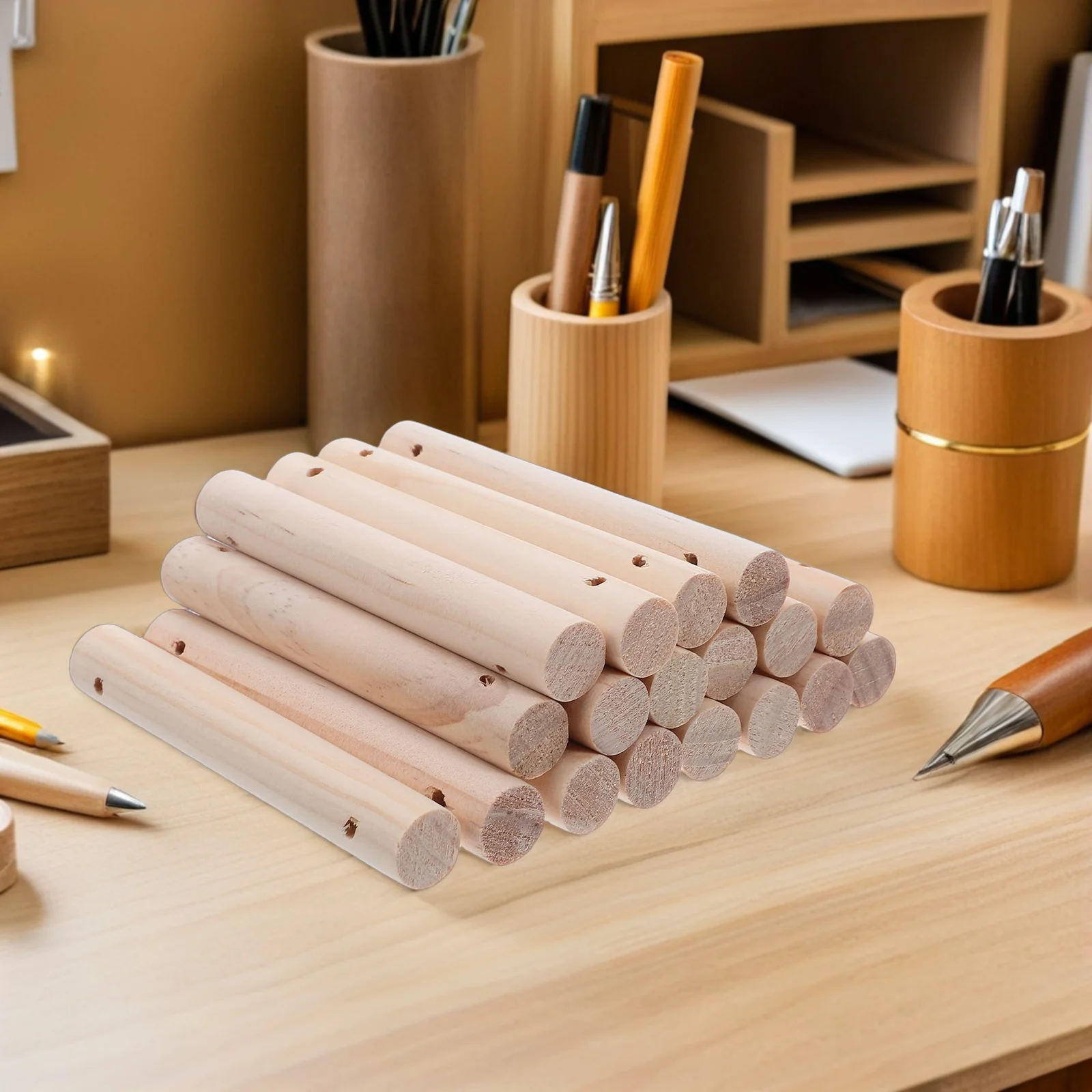 

26 PCS DIY Woodworking Craft Sticks Rods Pre-drilled Wooden for Projects Rope Ladder Step with Holes Replacement Steps Pet