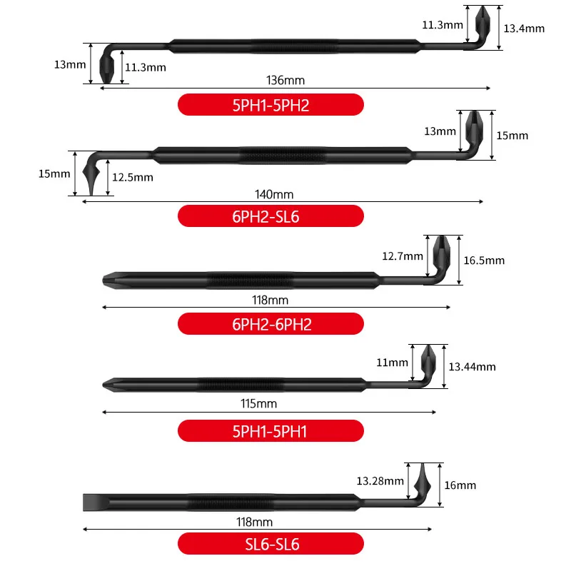 L-Shaped Z-Type Screwdriver Bit Set 90-Degree Right Angle Elbow Bend Phillips/Slotted Magnetic Short Screwdriver