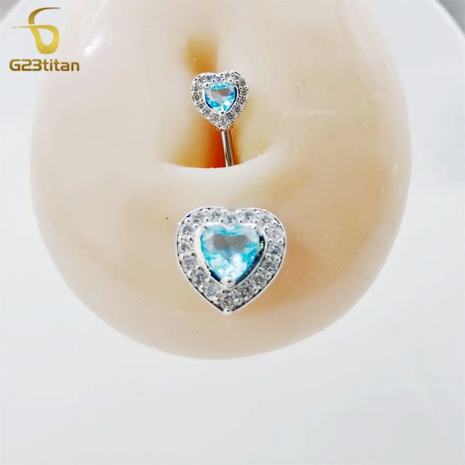 G23titan 6-16mm Length 14G Titanium Curved Barbell Zircon Heart Belly Button Piercing Ring Women Navel Piercing Ombligo Jewelry