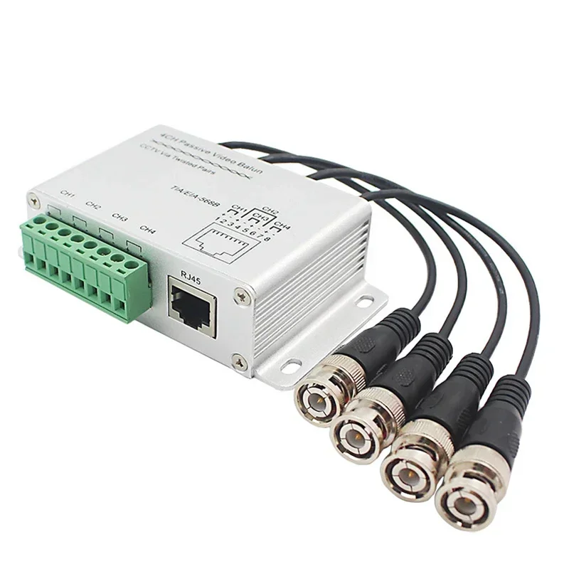 1 Uds CCTV transmisor pasivo de 4 canales Video Balun BNC macho a UTP Rj45 Cat5 4 CH UTP Video Balun transmisión para sistema CCTV