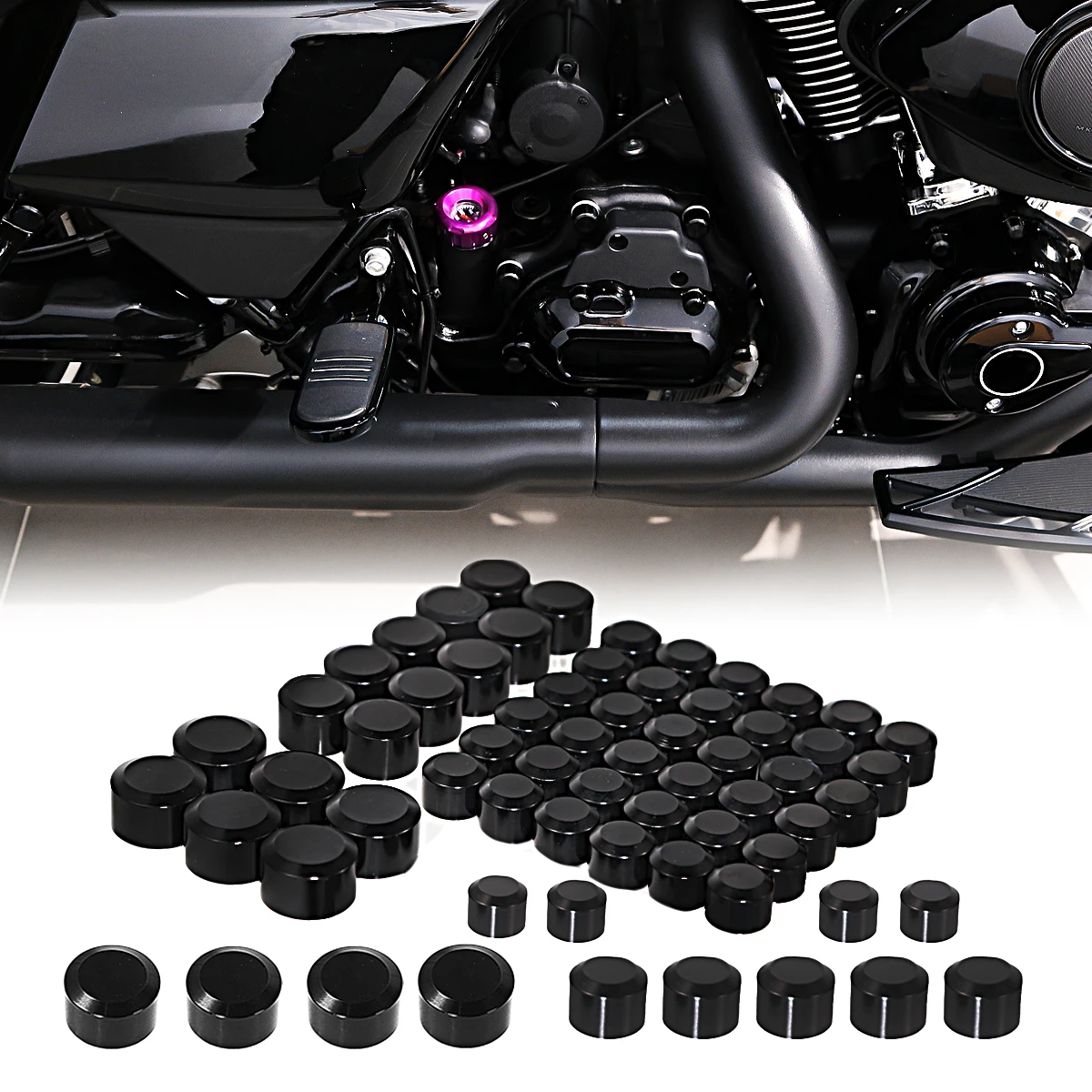 

All Black Topper Bolt Covers Kit Engine Rocker Screw Caps Tappet Derby Bolts Cover For Harley Touring Road Glide 24-25