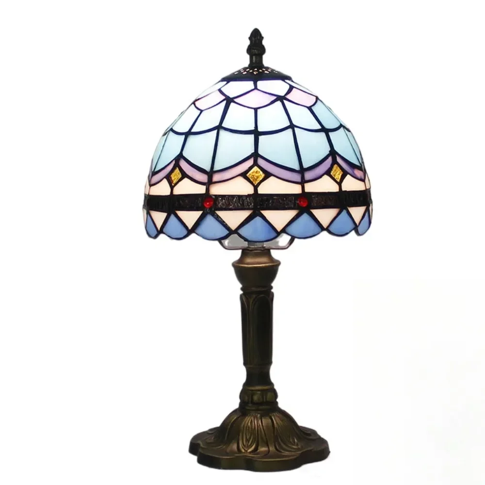 

Dia20cm Villa Hotel Desk Lamp Tiffany Stained Glass Sea and Air Lampshade Table Lamp American Living Room Bedroom Night Light