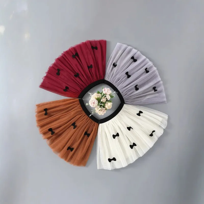 

Cute Bow Girls Spring Korean Short Skirt Fluffy Autumn Gauze Skirt Children's Christmas Baby Four Seasons Skirt 3-12T