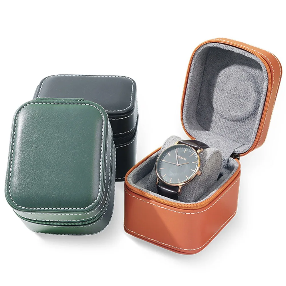 Single Watch Case PU Leather Watch Travel Case with Removable Portable Zipper Organizer Case Organizer Portable Square Watch Box