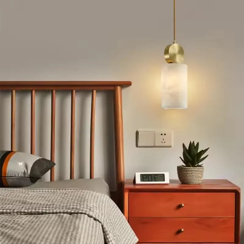 Brass Modern LED Alabaster Chandelier, Marble Copper Design Round Square Bedroom, Living , Dining Room, Hotel Interior Lighting