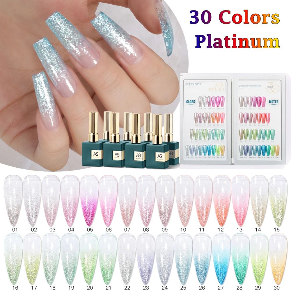 

AS 30pcs High Density Shiny Platinum Gel Nail Polish Set Vernis Semi Permanent Gllitter Gel Flash UV Nail Varnish Nail Art 15ml