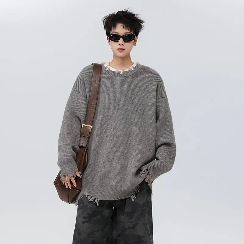 

Мужской вязаный свитер Ay Destroy Sle, свободный крой, базовый слой, irt Faion, городская зимняя одежда для поездок на работу, полиэфирное волокно, круглый Ne