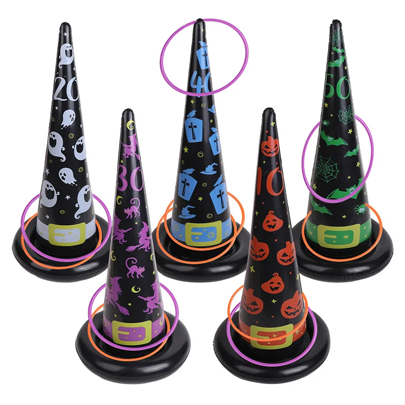 

5pcs Inflatable Witch Hat Ring Toss Games with 20pcs rings Adults Kids Favors Halloween Party Outdoor Family Games Home Decor