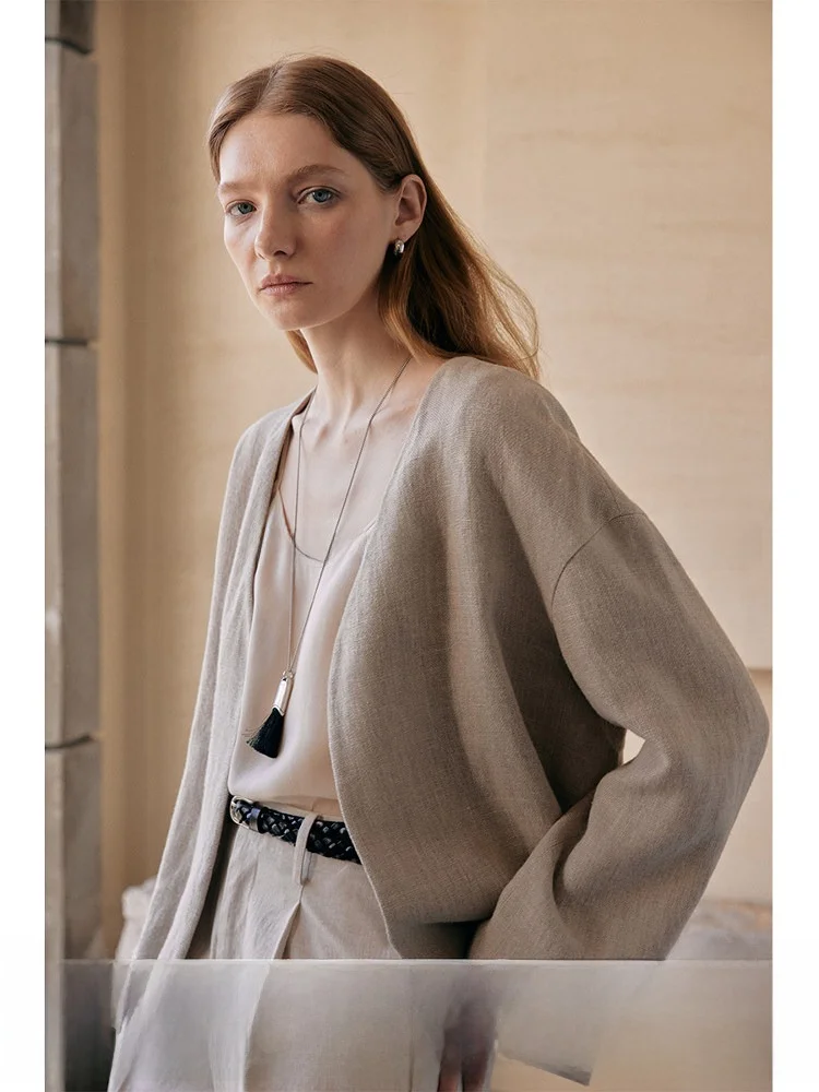 

CHICJANE Heavyweight Linen Suit Jaet Loose Fit Breathable Paper Figure Silhouette Women's Spring Commute Pure Linen Outerwear