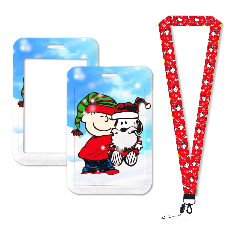 Snoopy Buon Natale Porta carte Cordino GirIs Porta badge Pass Cover Slip Porta carte di credito Porta badge con cinturino