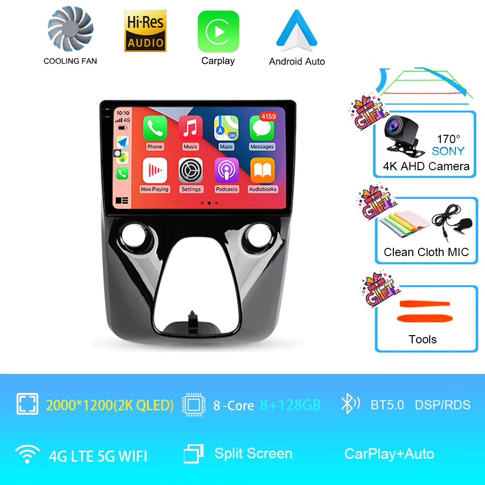 Android 16 autoradio multimediaspeler navigatie stereo GPS 2din 2 din DSP voor Peugeot 108 en Toyota Aygo B40 2014-2021