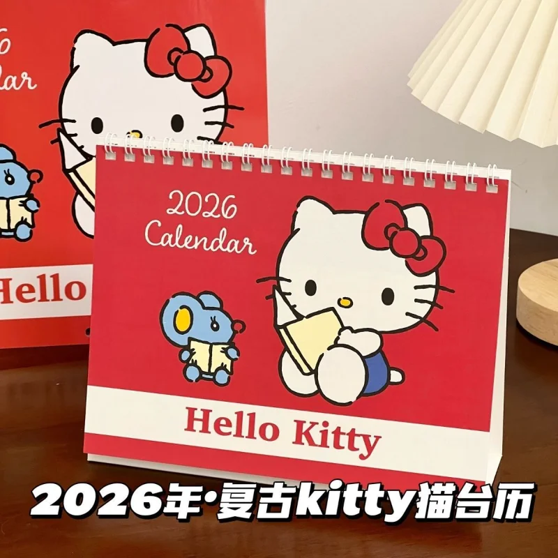 2026 مرحبا كيتي أجندة مكتبية /رزنامة مكتبية الأزياء منضدية الوجه الجدول الزمني مخطط شهري التقويم سطح المكتب الديكور مكتب القرطاسية #2