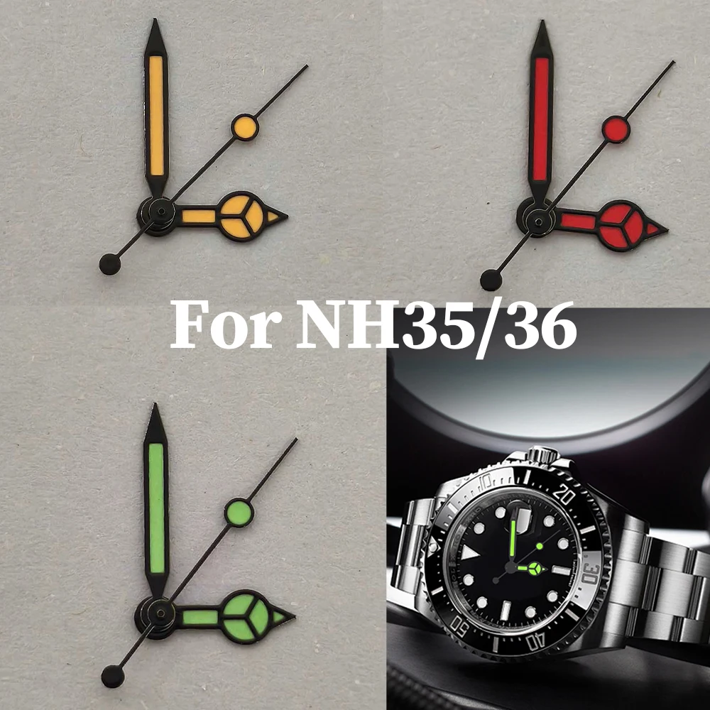 Manecillas de reloj estilo Mercedes con borde negro luminiscente verde, accesorios para movimientos NH35/36/4R, piezas de reloj compatibles