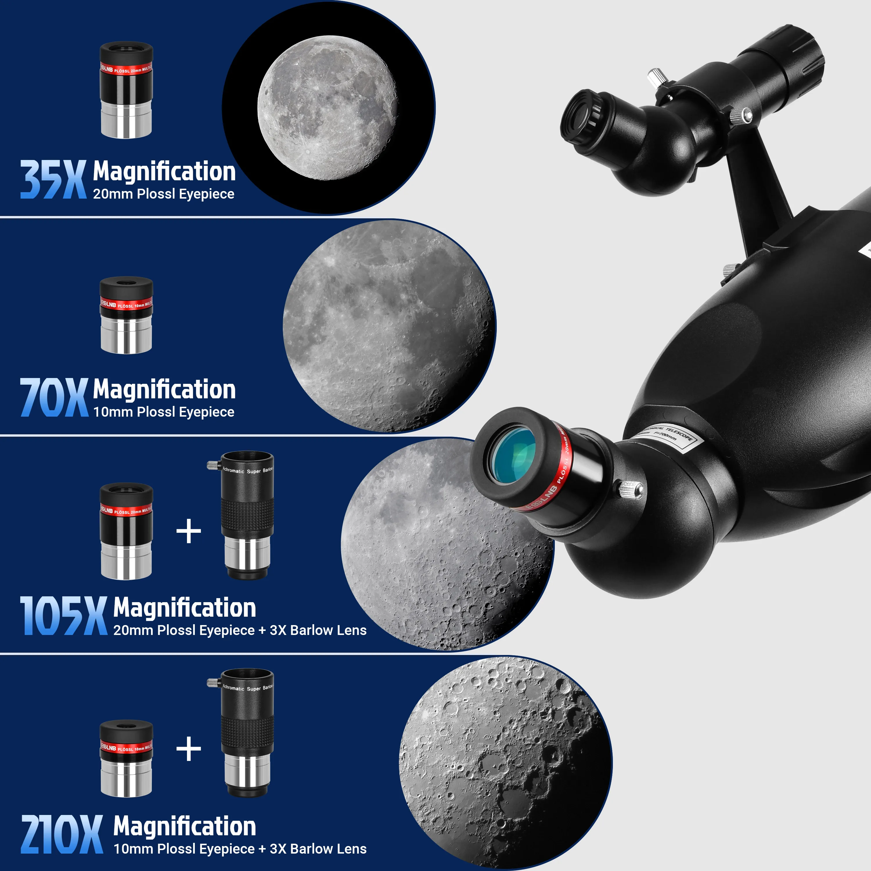 90mm Aperture 700mm Telescopes for Adults Astronomy, Multi-Coated High Transmission Refractor Telescopes with Carry Bag