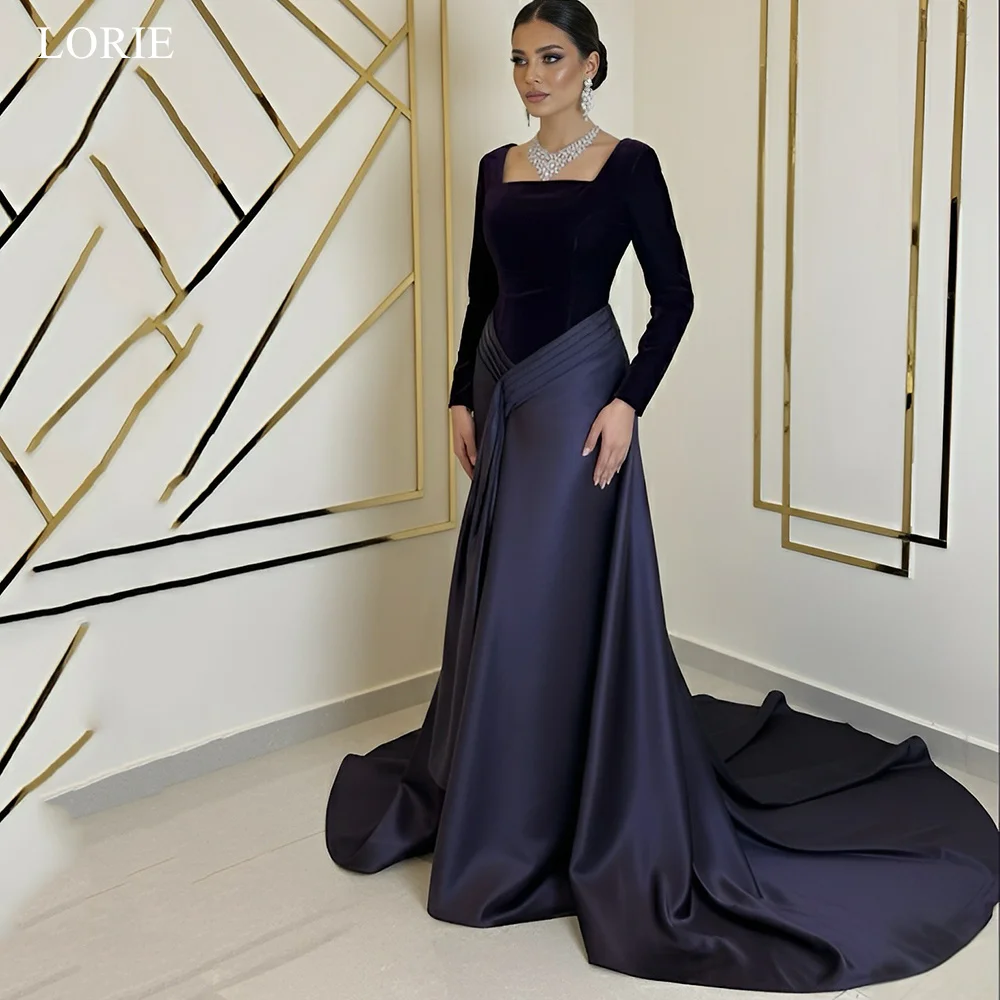 

LORIE Elegant Satin A-Line Party Dresses Velvet Square Collar Evening Prom Dress Floor-Length Prom Gowns Customized