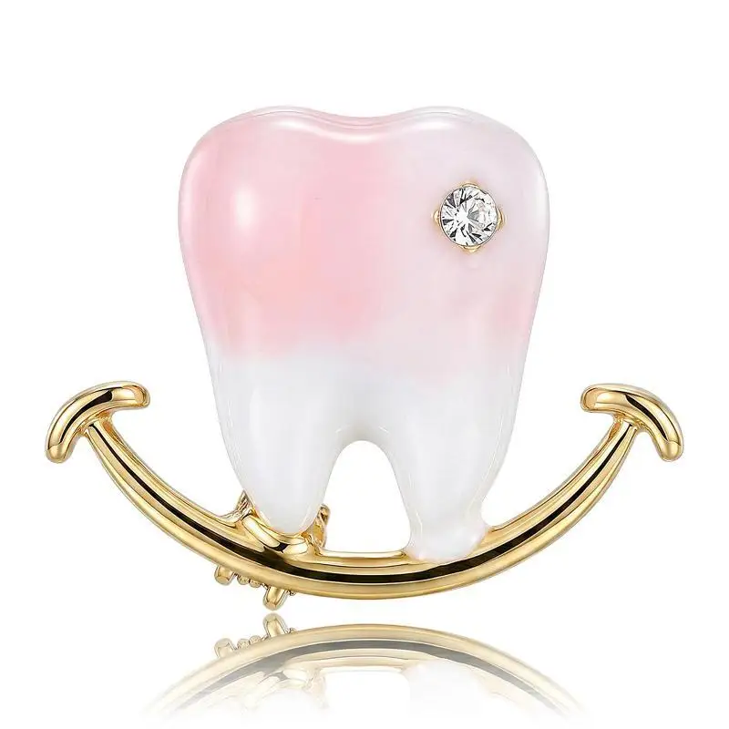 1Pc Luxury Unisex Pink Enamel Teeth Brooch Medical Dental Lapel Pin for Children Dental Education Activity Gift
