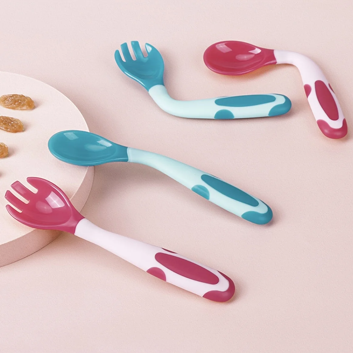 2pcs Toddler Fork Spoon Set with Case, Color Changing Forks and Spoons, Bendable Twist Spoon Fork Set