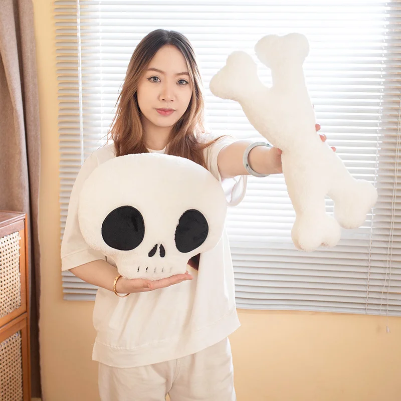

Scary White Skeleton Cross Bone Plush Pillow Stuffed Halloween Day Darkness Party Sofa Chair Bed Decor Gift
