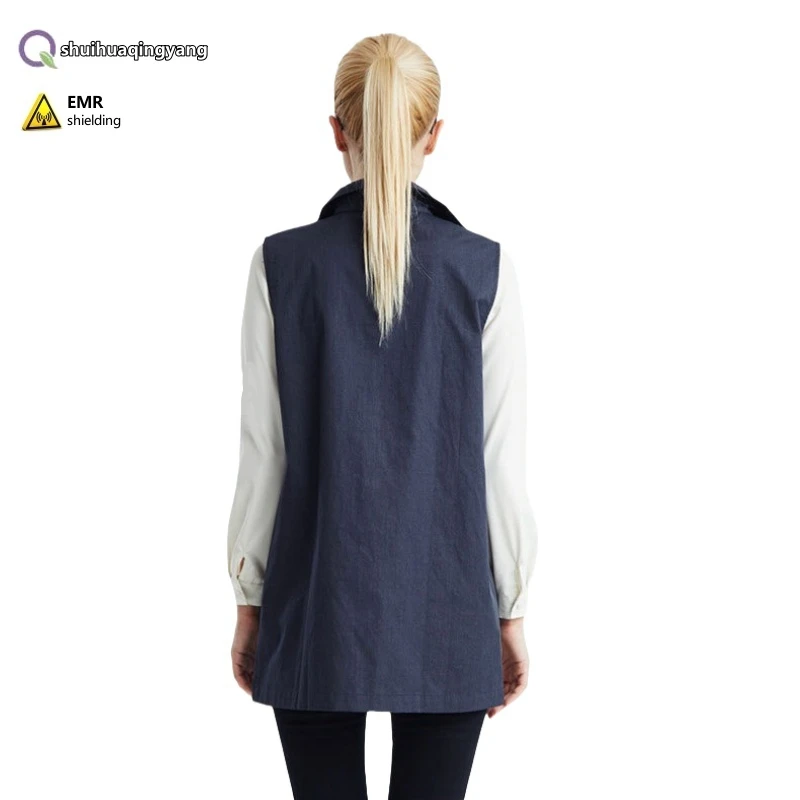 Electromagnetic radiation protective metal fiber high collar vest machine room EMF shielding four season universal work clothing