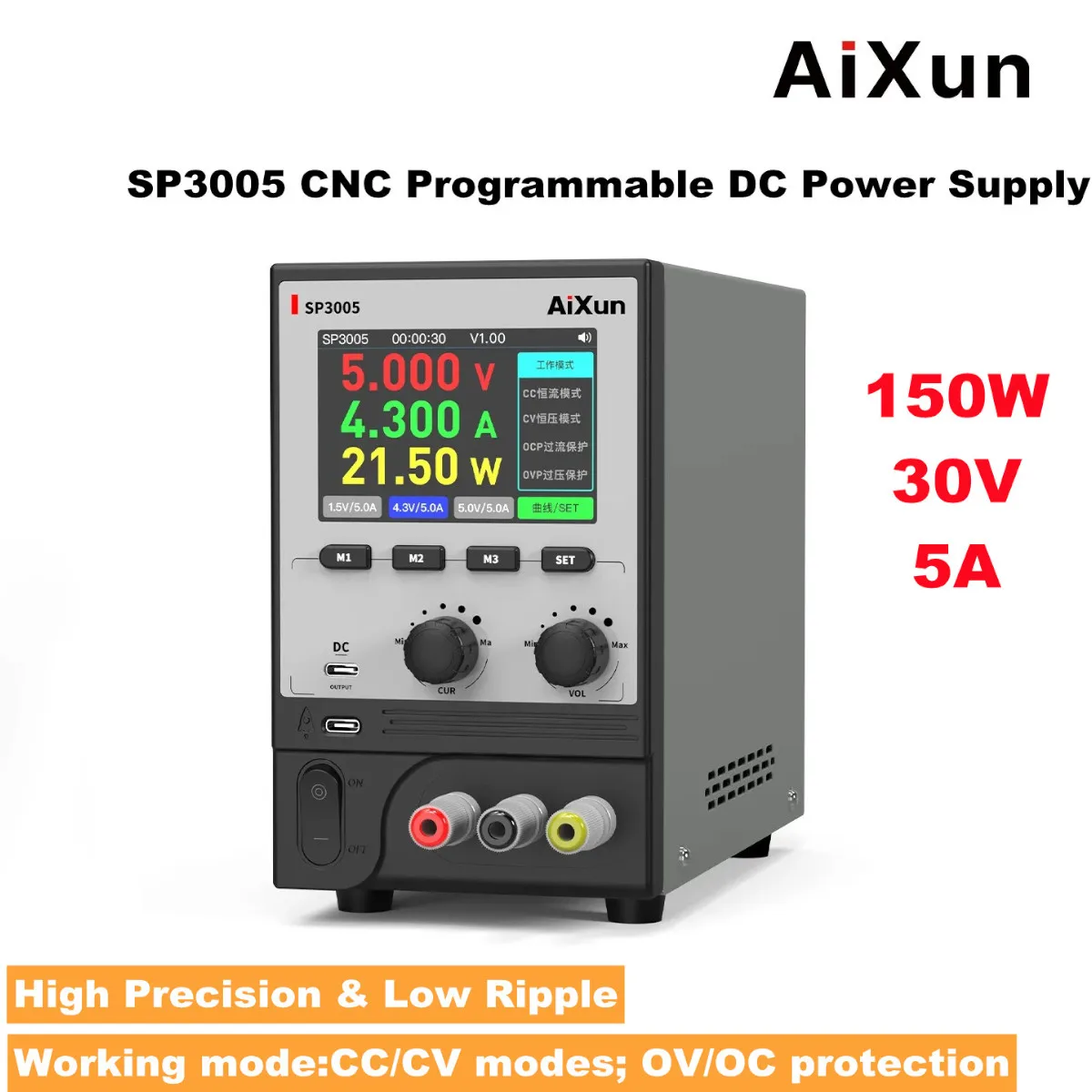 AIXUN SP3005 CNC Programmable DC Power Supply Adjustable 30V 5A 150W Voltage & Current Dual Input Regulator Stable Power Supply