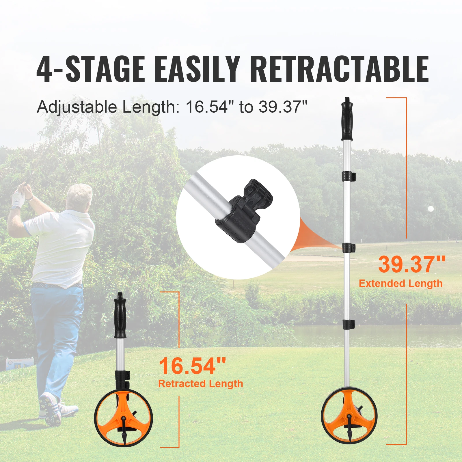 VEVOR Measuring Wheel Telescoping Measure Wheel Measurement 0-9,999m with Back Bag Suitable for Lawn/Hard/Wood Road Measuring