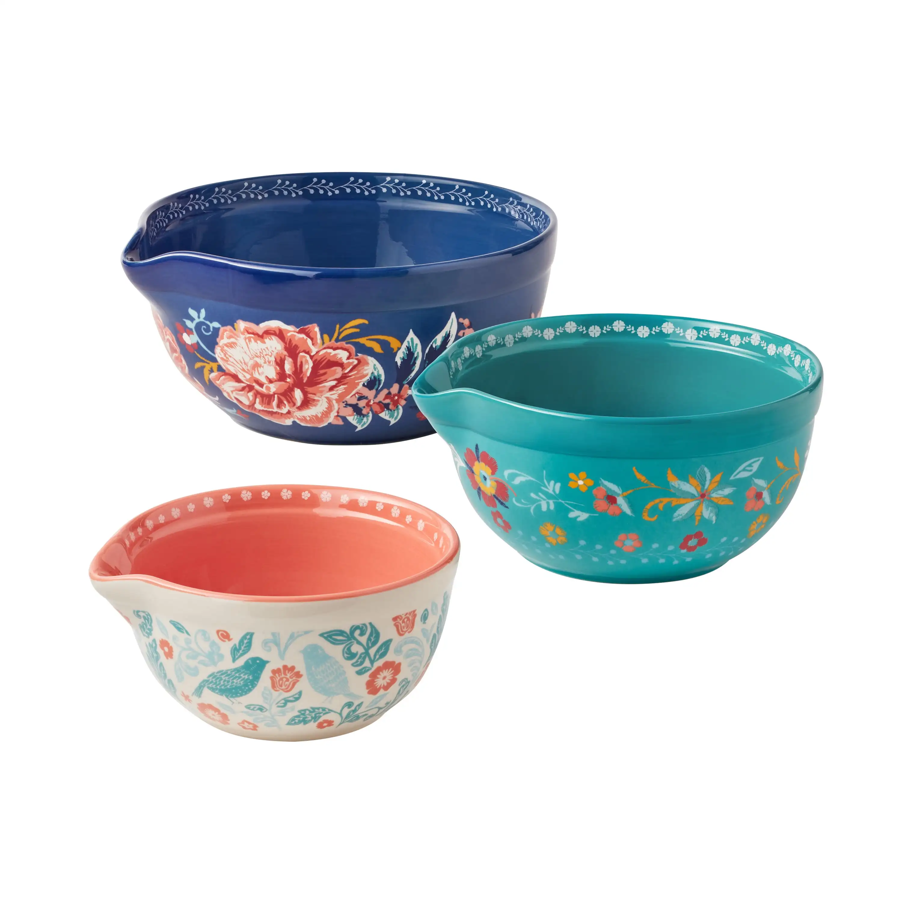 

Keepsake Floral 3-Piece Ceramic Mixing Bowl Set Dishwasher and Microwave Safe Practical and Convenient