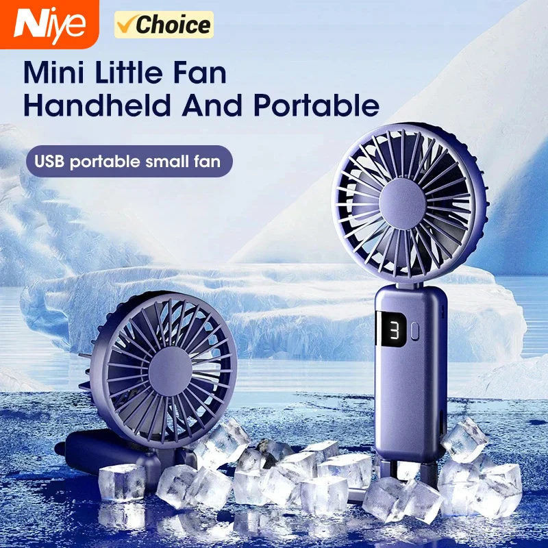 

USB Handheld Mini Fan Foldable Portable Neck Hanging Fans 5 Speed USB Rechargeable Fan with Phone Stand and Display Screen