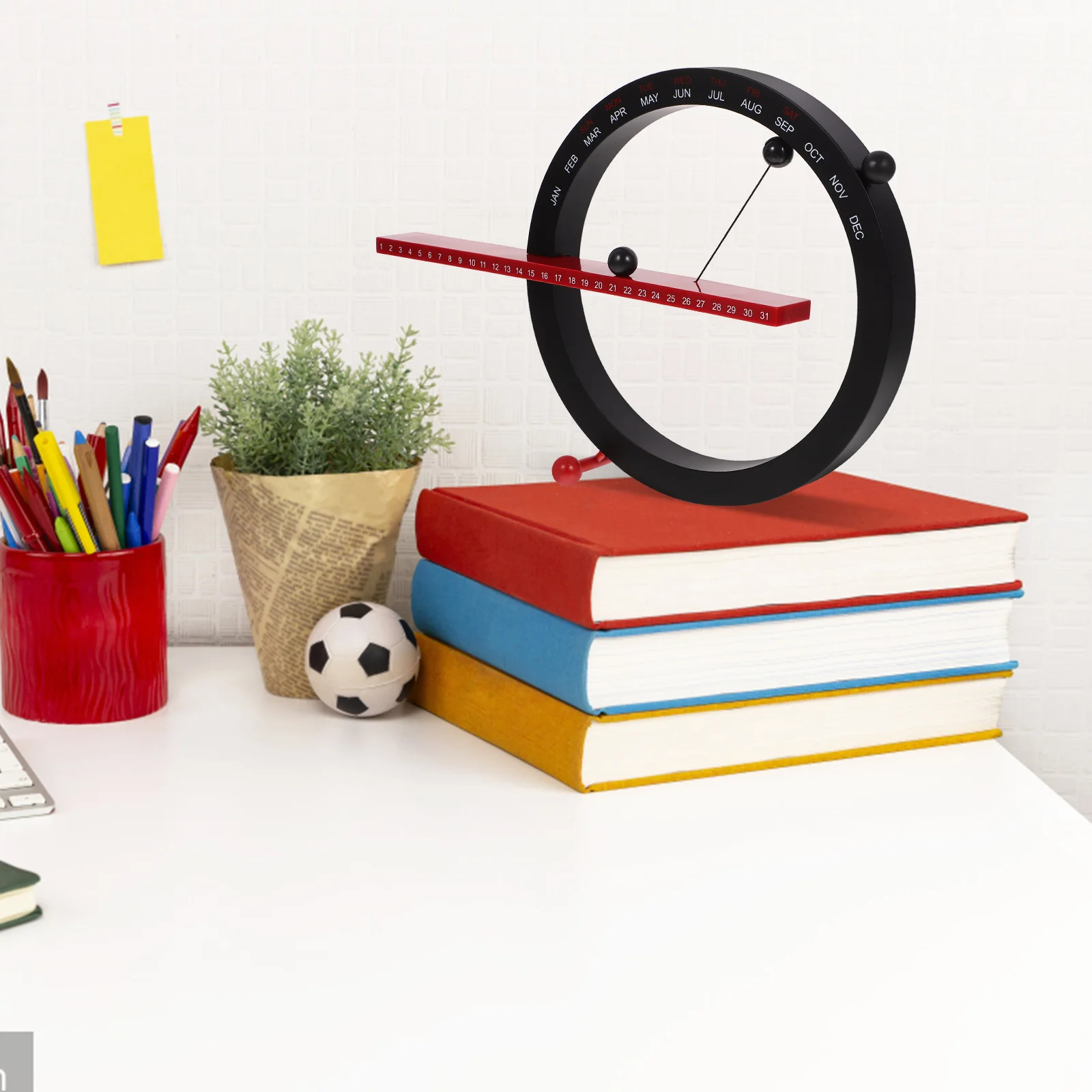 

1pc Magnetic Desk Calendar Black Red Adjustable Year Month Week Rotating balls Home Office Decor