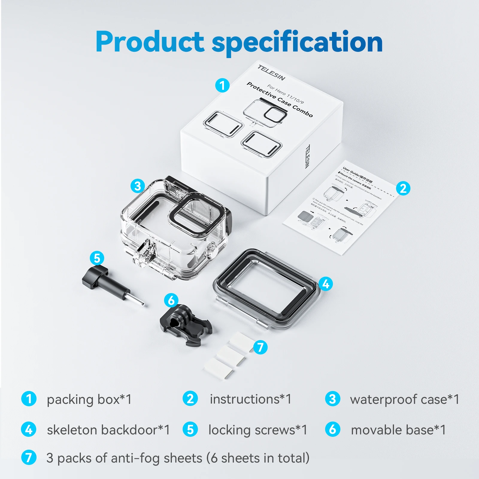 TELESIN Waterproof Case Full Scene Anti-fog Underwater Tempered Glass Lens Diving Housing Cover for GoPro Hero 13 12 11 10 9