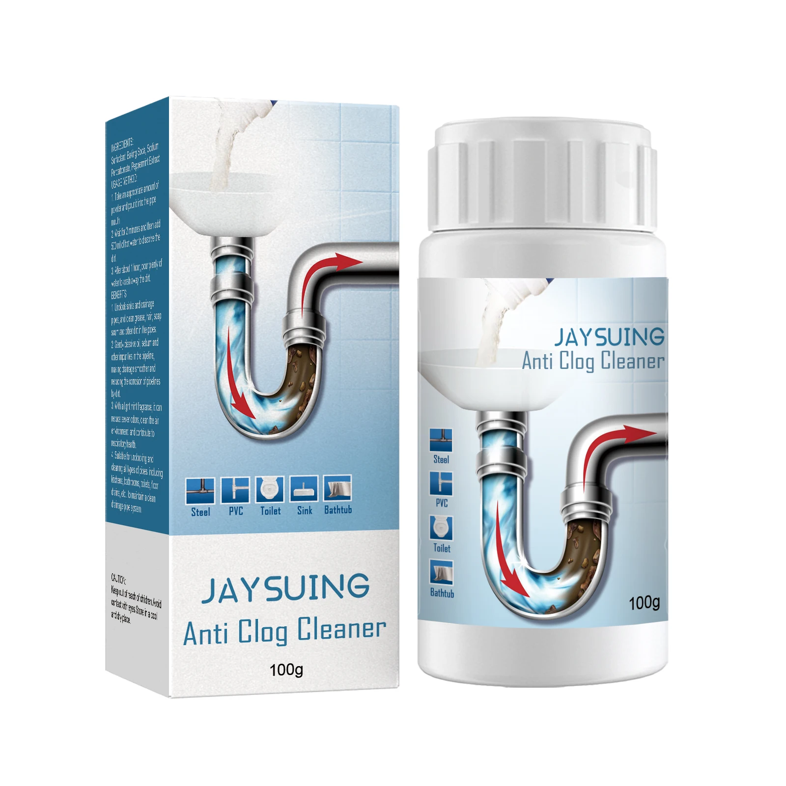 

Jaysuing Anti Clog Cleaner Household Multifunctional Kitchen Toilet Pipe Cleaning And Dredging Agent 1pcs