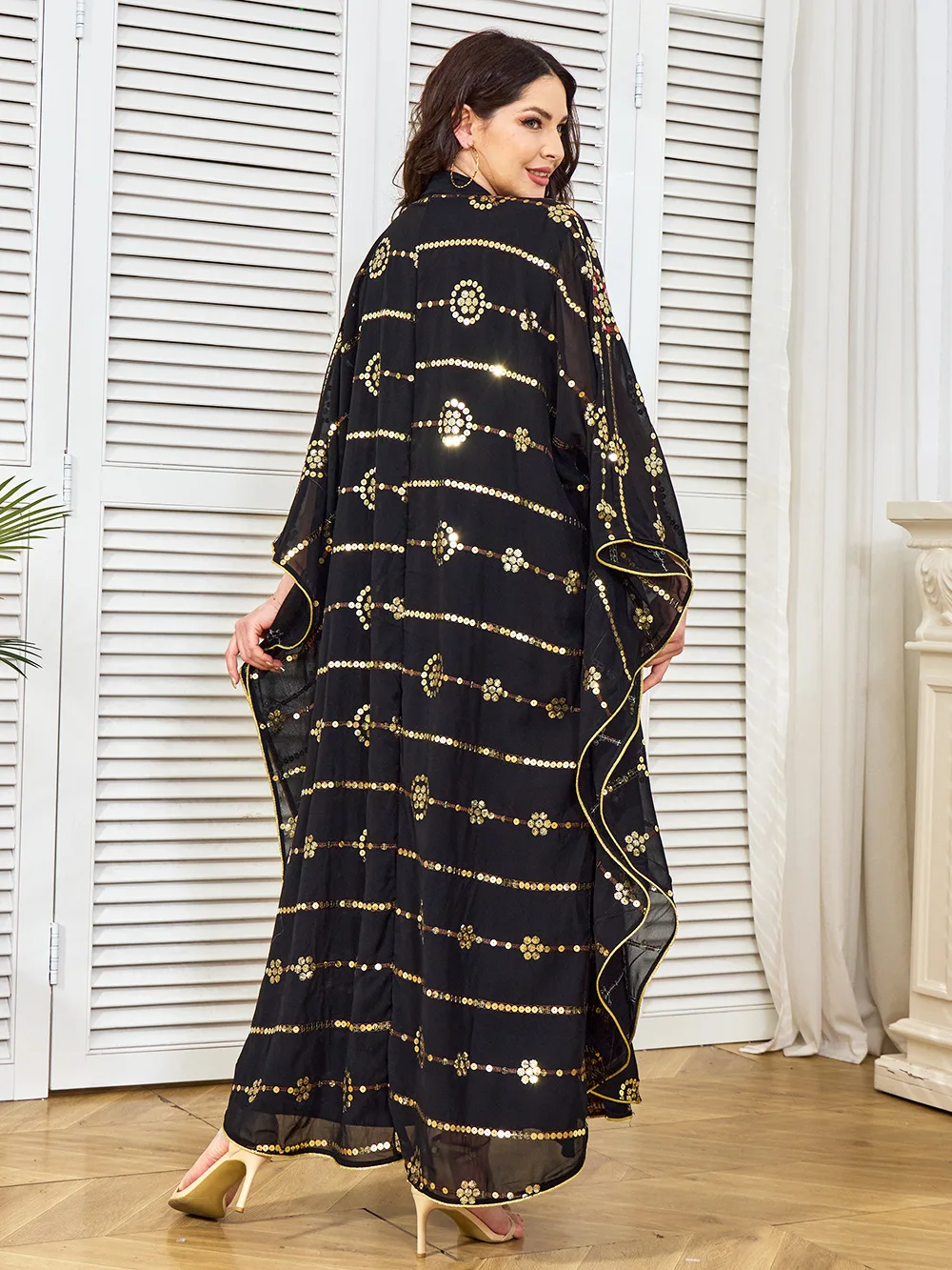 

Ид Мусульманские комплекты Женское кимоно Кардиган Платье с пайетками Дубай Абая Турция Кафтан Кафтан Марокаин Femme Robe Djellaba Kebaya Jalabiya