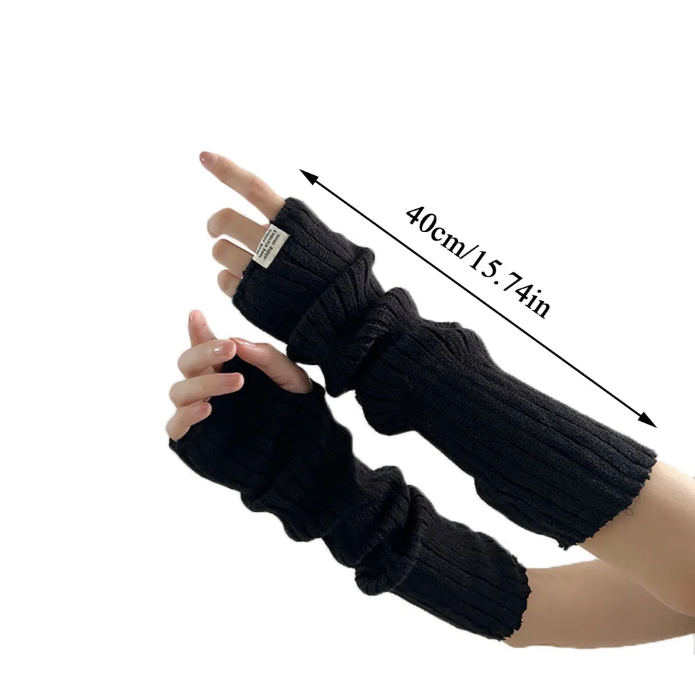 Y2K Meisjes Zoete Effen Gebreide Armwarmers Harajuku Lange Mouw Vingerloze Handschoenen 2024 Herfst Mode Nieuwe Koreaanse Gothic JK Mitten