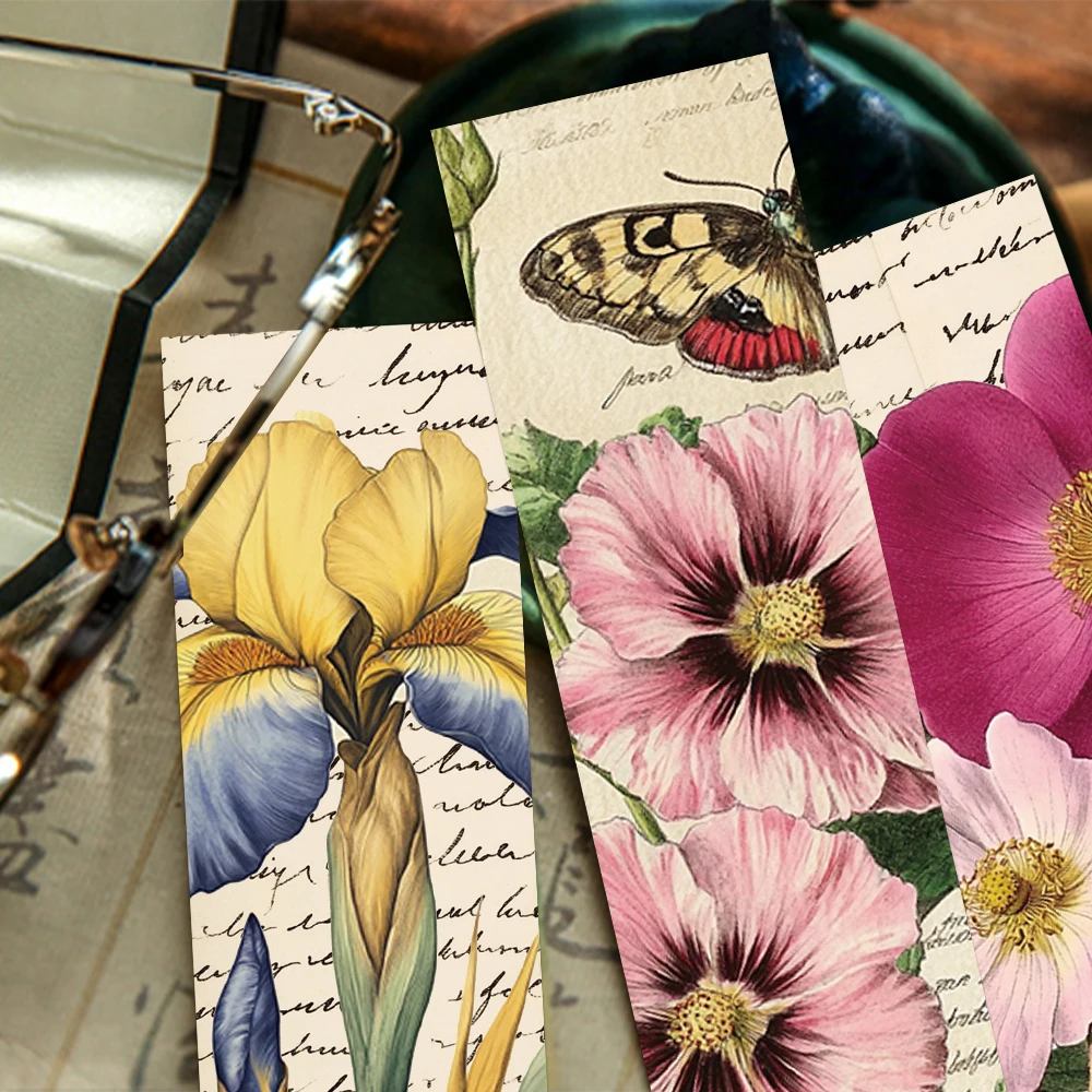 30PCS Vintage Floral Bookmarks Cartoon Flowers Plant Card Student Stationery Reading Tags Page Break Creative Gifts