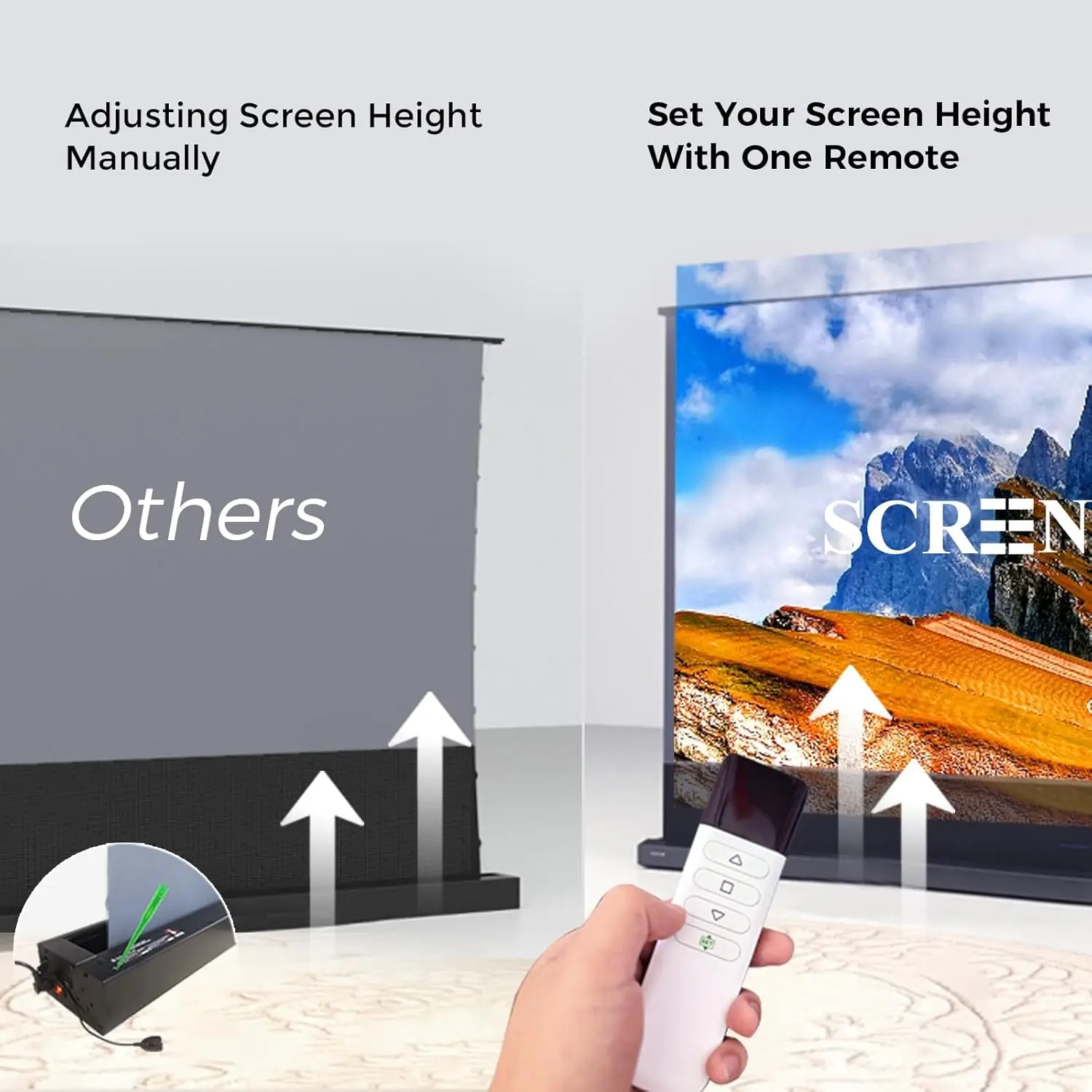 92-150 inch Motorized Floor-Rising 3D Projector Screen Anti-Light Gray Crystal Screen for Long Throw Projector Home Theater