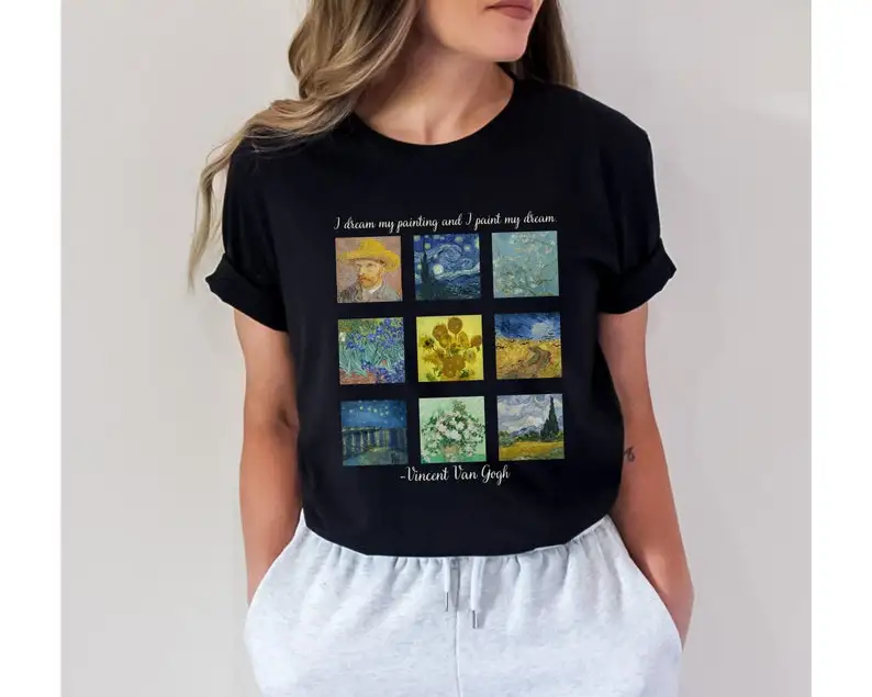 Vincent Van Gogh Shirt Starry Night Gift Light Academia T-shirt Sunflowers Almond Blossom Painting Shirt Van Gogh  Artist Shirt