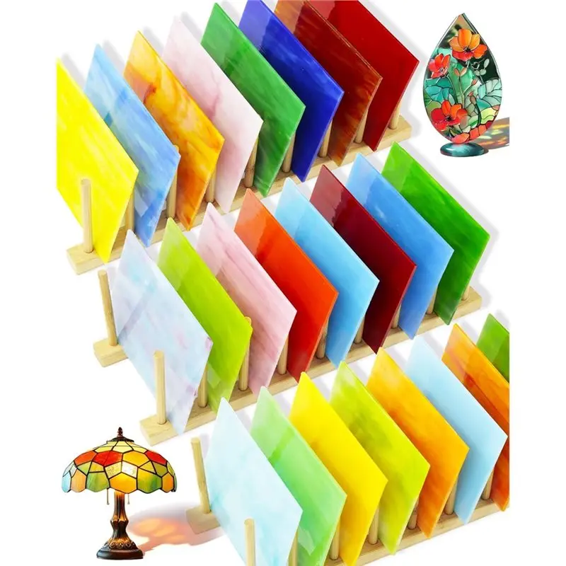 24 Sheets Stained Glass 4x6 Inch -for DIY Crafts,Mosaic Glass Art, Fused Glass Supplies,Iridescent Colors for Home Decor