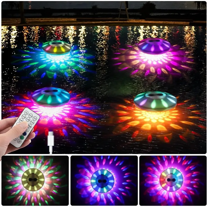 Luces flotantes para piscina, luz para piscina con 6 efectos de iluminación dinámicos, luces para piscina impermeables IP68 que flotan, parte superior RGB recargable