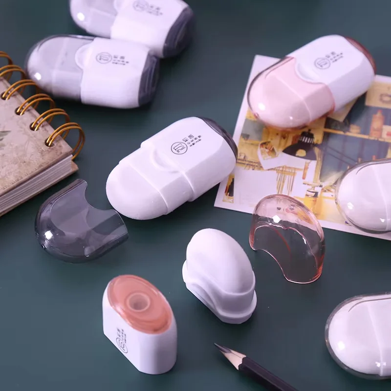 1 قطعة ممحاة ثنائية الغرض ومبراة أقلام رصاص محمولة باليد متعددة الوظائف براية أقلام مع غطاء لوازم مكتبية للطلاب