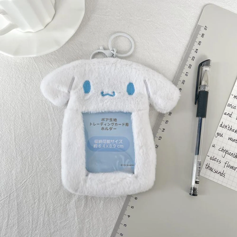 Sanrio Plush Cartoon Animal Kuromi Card Holder Small Card Transparent Protective Cover Pendant Student Keychain Card Bag Storage