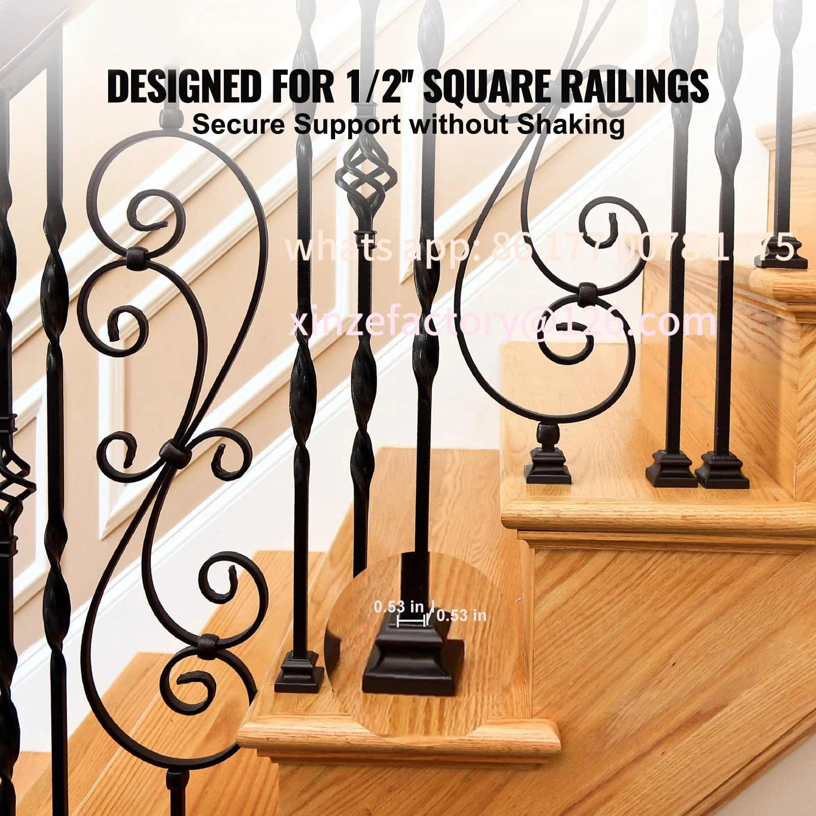 Customizable Aluminum Alloy Baluster Shoes Stair Flat/Adjustab Shoe with Screw Holes Scroll Basket Twist Knuckle