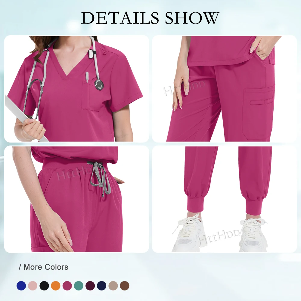 Chirurgische Uniformen Vrouw Klassieke Verpleegsters Dragen Groothandel Scrubs Set Jogger Ziekenhuis Medische Scrubs Arts Verpleegkundige Werkkleding Tops + Broek