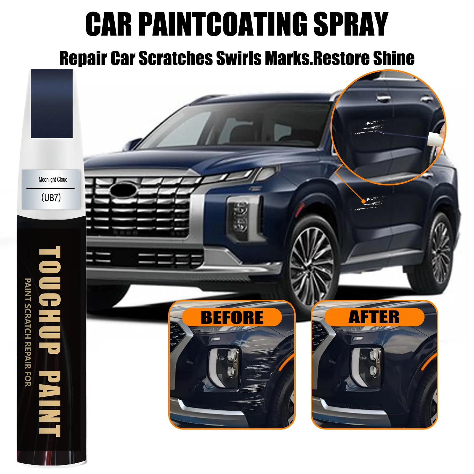 Car Touch up Paint(UB7 Moonlight Cloud) Compatible with Hyundai, Car Paint Pen Scratch Repair Two-In-One Touch Up Paint