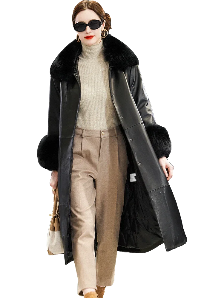 Tajiyane Genuine Sheepskin Leather Jacket Women Winter Long Down Coat Woman Real Fox Fur Collar and Cuffs Chaquetas Para Mujeres