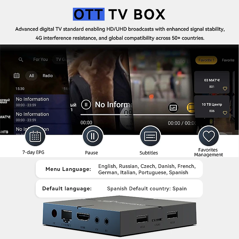 TV Box 4K HD Android 13 Bluetooth 5.2 Wifi6 2GB16GB Google TV APP Netflix مشغل الوسائط الذكية يدعم الإسبانية والفرنسية والروسية